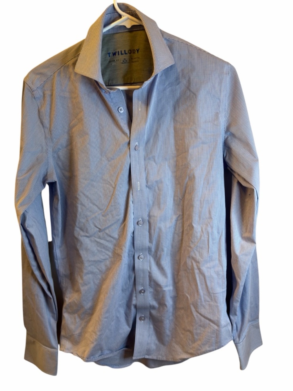 Twillory Men's Blue Micro-Check Dress Shirt - Tailored Spread Collar (004)